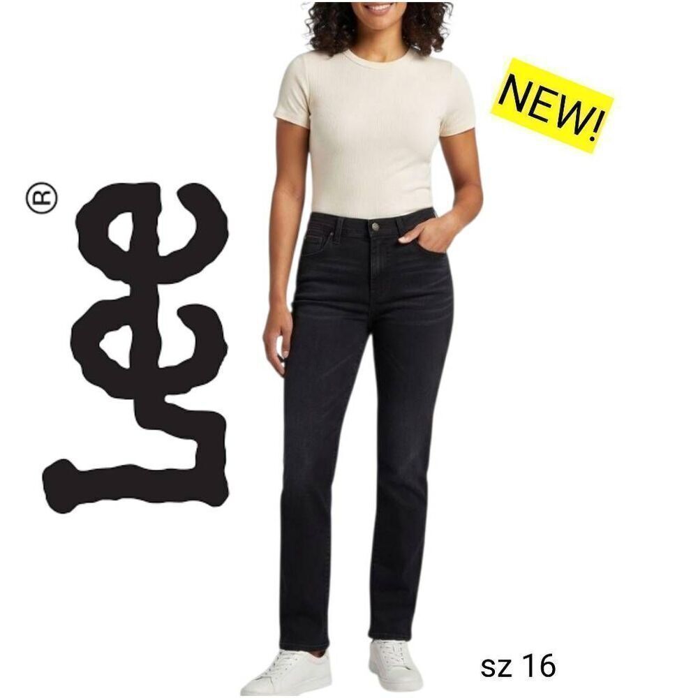Lee NEW! Black Denim Slender Secret Stretch  Straight Leg Jeans FREE SHIPPING
